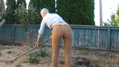 Abigail Dupree: Tattooed PAWG Undresses While Restrained and Pees in the Garden – photo 9 of 14
