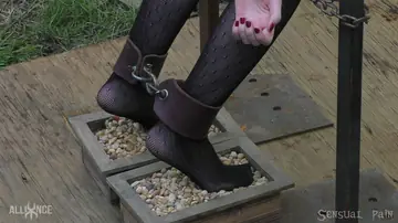Jessica Kay – Thick Blonde in Stockings Bound on a Porch for Ass Whipping