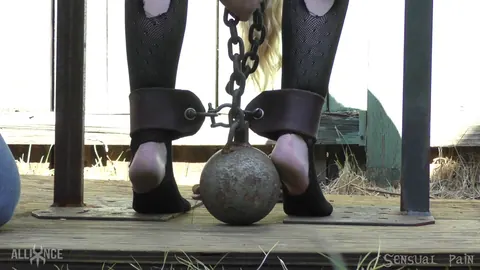Jessica Kay: Thick Blonde in Stockings Bound on a Porch for Ass Whipping – photo 5 of 14