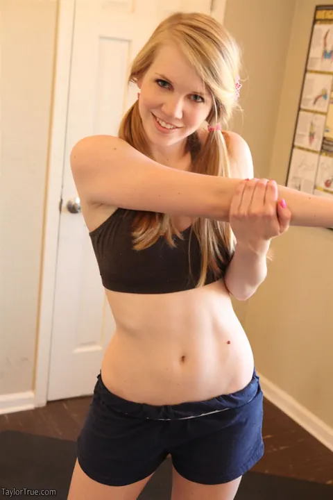 Taylor True: Blonde in Pigtails Bares Her Ass in the Gym – photo 2 of 15