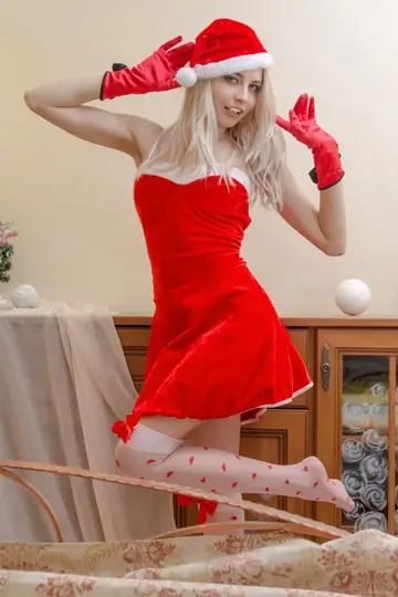 Slim Blonde PAWG Strips Out of Her Christmas Stockings and Cap