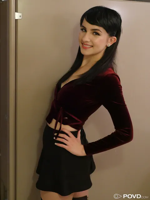 Allora Ashlyn: Brunette Undresses and Spreads Her Pussy in a Bathroom – photo 1 of 17