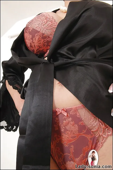 Lady Sonia: Tall Mature Blonde in a Silk Gown and Heels Shows Her Big Tits – photo 7 of 15