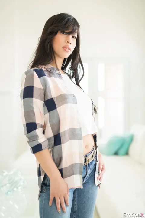 Jade Kush: Busty Asian Babe in Jeans Rides Him Cowgirl Style – photo 1 of 16