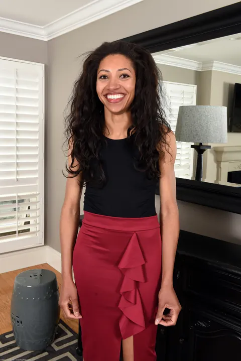 Cree Morena: Petite Ebony MILF Sheds Her Red Dress and Spreads – photo 1 of 20