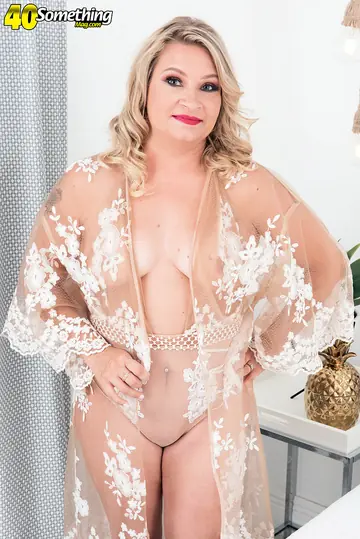 Mature Blonde in Lingerie Strips and Jerks a Cumshot onto Her Big Tits