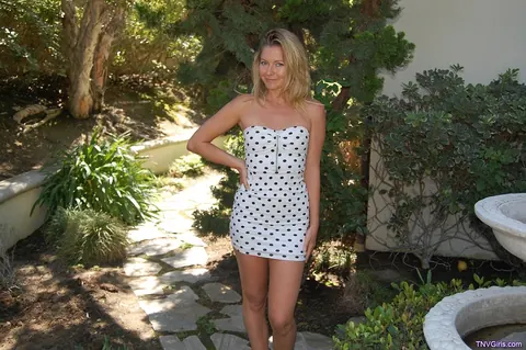 Lena Nicole: Blonde Lesbian Kisses Partner and Shows Her Pussy Outdoors – photo 2 of 21