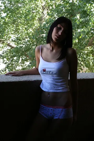 PAWG Brunette Strips Out of Her Panties on the Balcony