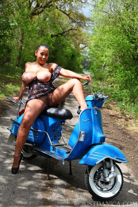 Danica Collins: Curvy Ebony MILF Spreads Her Legs on a Motorcycle in the Woods – photo 14 of 20