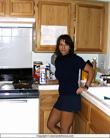 Muscular Brunette MILF Flexes Big Tits and Ass in the Bathroom and Kitchen