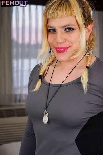 Blonde Trans Woman Strips Fully Nude and Poses