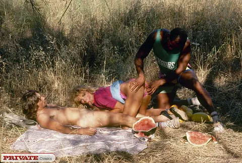 Thick Blonde Sucks Two Men in Outdoor Interracial Threesome – photo 7 of 13