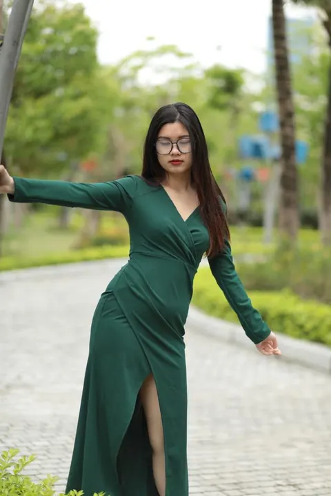 Petite Asian Brunette Poses in a Dress and Glasses Outdoors – photo 5 of 21