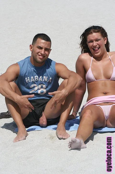 Amber Fuentes: Petite Brunette Latina in a Bikini Sucks Cock on the Beach – photo 1 of 17