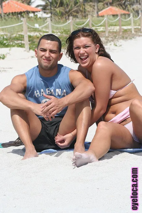 Amber Fuentes: Petite Brunette Latina in a Bikini Sucks Cock on the Beach – photo 6 of 17