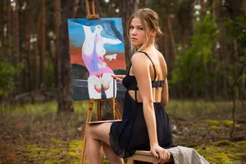 Ukrainian Brunette Stretches Out and Shows Her Nude Body