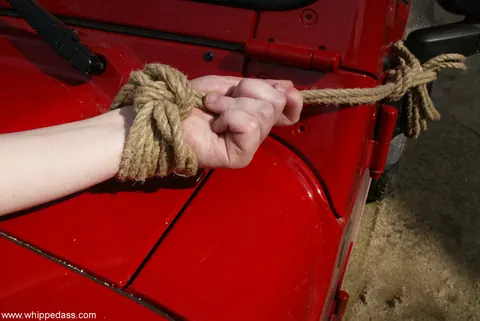 Kym Wilde: Redhead MILF Dominates Tattooed PAWG in Bondage Outdoors by a Car – photo 4 of 20