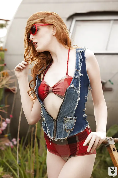 Shaun Tia: Tall Pale Redhead in Lingerie and Bikini Spreads Outdoors – photo 3 of 16