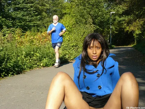 Ebony Babe with Big Tits Fingers Her Hairy Pussy on a Roadway – photo 12 of 16