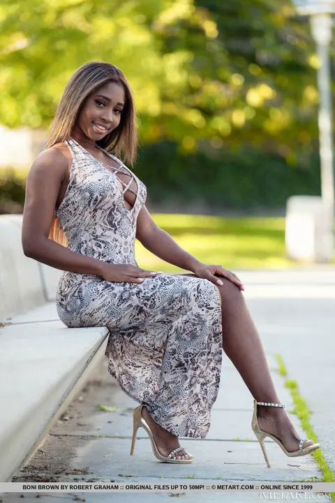 Boni Brown: Ebony Brunette Strips Off Her Skirt and Spreads Her Shaved Pussy – photo 4 of 18