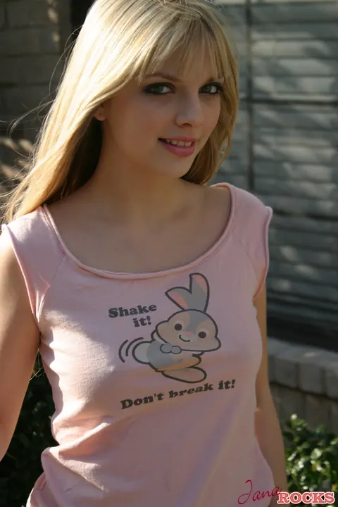 Jana Jordan: Skinny Blonde Flashes Panties in a Skirt Outdoors – photo 1 of 12