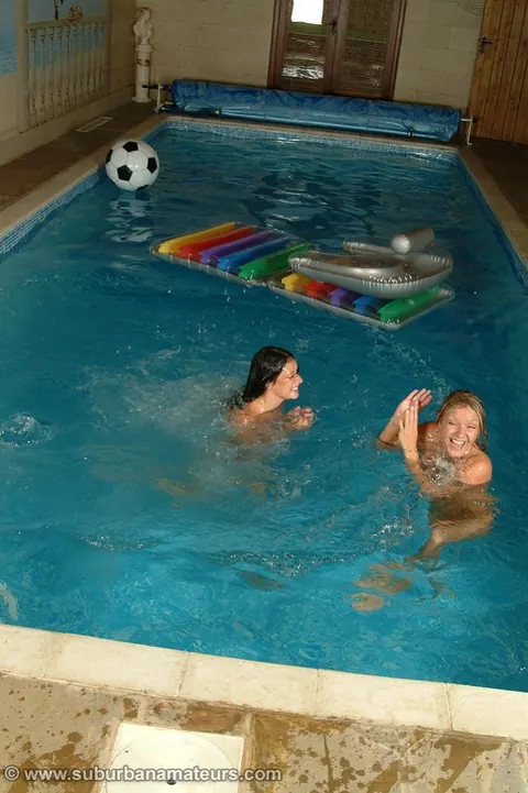 British Lesbians Kiss and Fuck with a Dildo in the Pool – photo 9 of 21