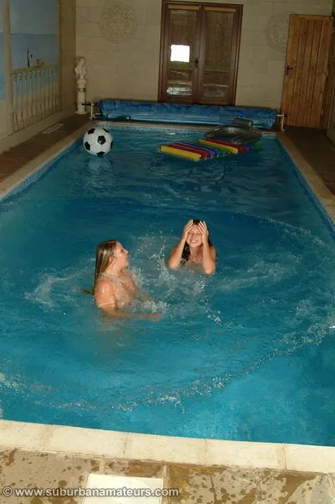 British Lesbians Kiss and Fuck with a Dildo in the Pool – photo 10 of 21