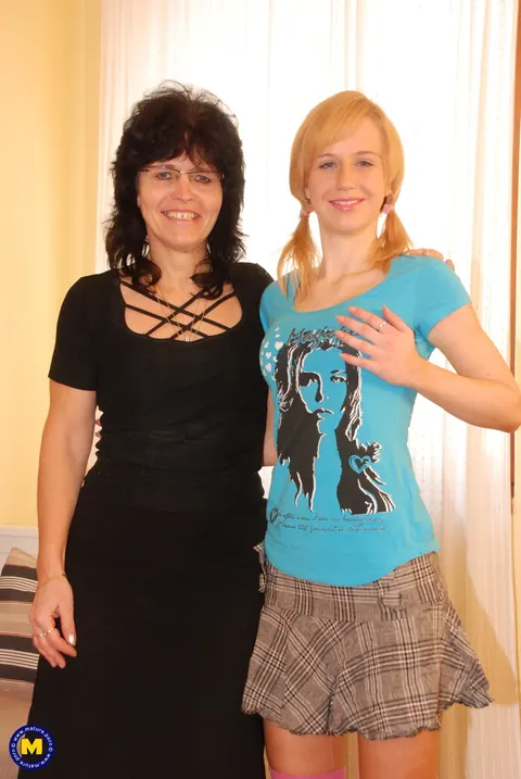 Mature European Blondes Kiss and Share a Double Dildo – photo 1 of 21