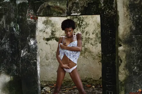 Tall Slim Ebony Woman Poses in Panties Outdoors – photo 2 of 16
