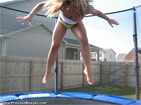 Blueyed Cass: Blonde MILF Bounces on Trampoline in Panties and Top – photo 3 of 12