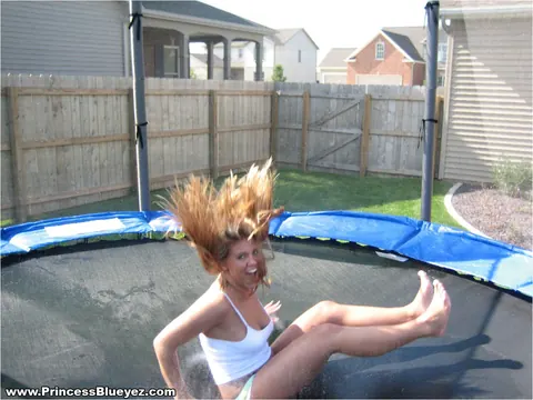 Blueyed Cass: Blonde MILF Bounces on Trampoline in Panties and Top – photo 9 of 12