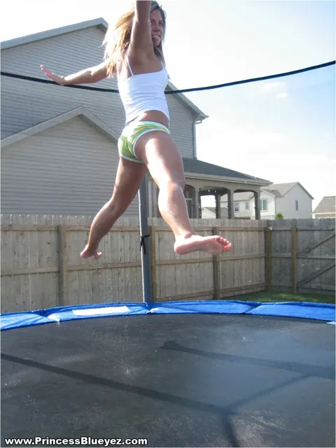 Blueyed Cass: Blonde MILF Bounces on Trampoline in Panties and Top – photo 10 of 12