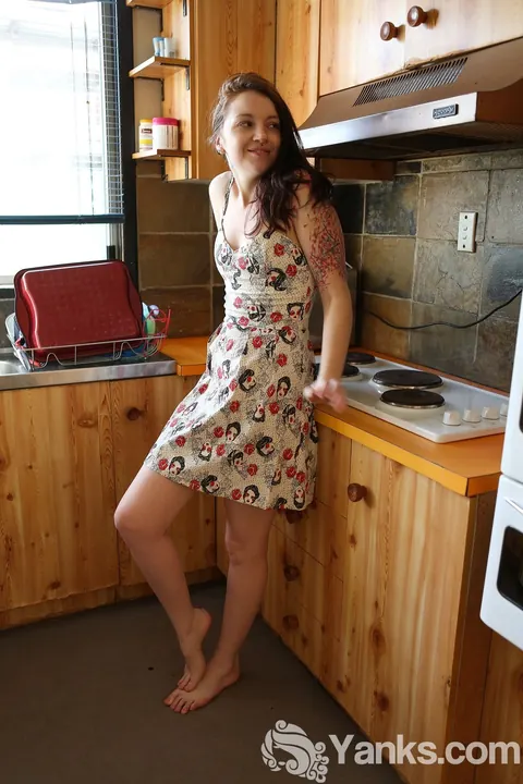 BeeBee Gunn: Brunette Strips and Uses a Dildo in the Kitchen – photo 1 of 17