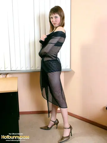 Brunette Strips Off Her Sheer Lingerie to Show Her Shaved Pussy