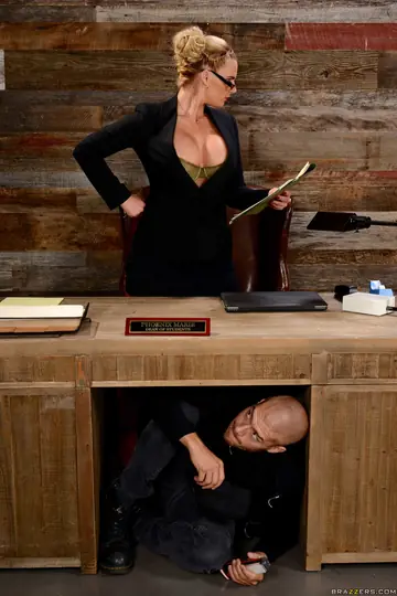 Tall Brunette BBW in Uniform Fucks Her Partner at the Office Desk