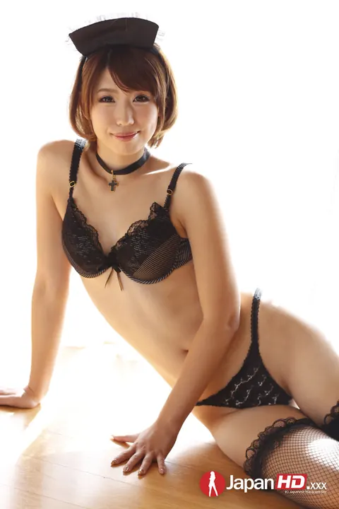 Seira Matsuoka: Short-Haired Asian Brunette Maid Strips Nude Outdoors – photo 5 of 21