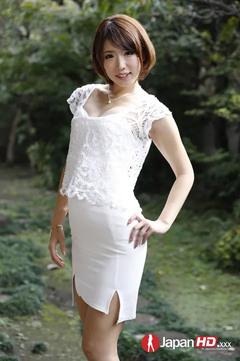 Seira Matsuoka: Short-Haired Asian Brunette Maid Strips Nude Outdoors – photo 14 of 21
