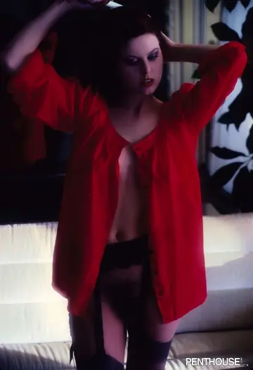 Hairy Woman Strips Off Her Red Top and Lingerie in Stockings