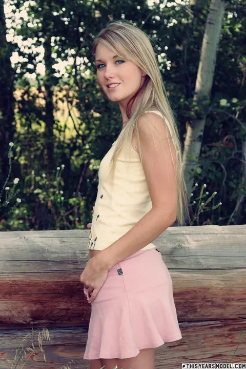 Thick Blonde in Panties Spreads Her Ass Outdoors Near Birch Trees – photo 5 of 10