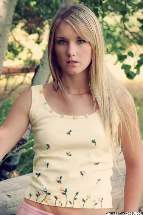 Thick Blonde in Panties Spreads Her Ass Outdoors Near Birch Trees – photo 1 of 10
