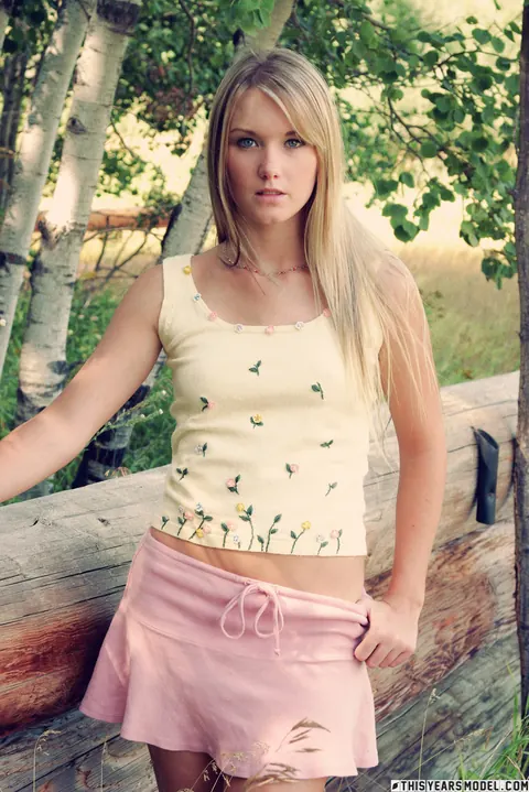 Thick Blonde in Panties Spreads Her Ass Outdoors Near Birch Trees – photo 2 of 10