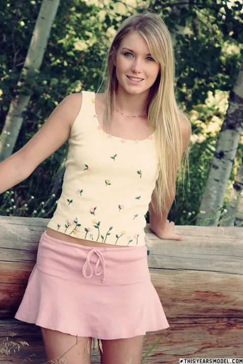 Thick Blonde in Panties Spreads Her Ass Outdoors Near Birch Trees – photo 3 of 10