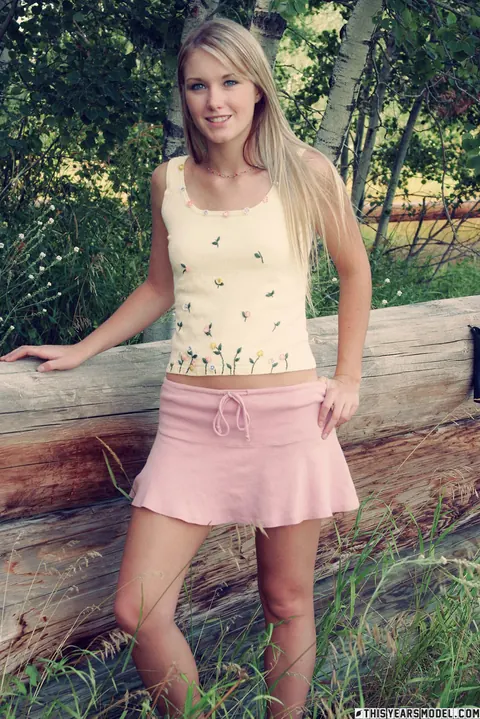 Thick Blonde in Panties Spreads Her Ass Outdoors Near Birch Trees – photo 4 of 10