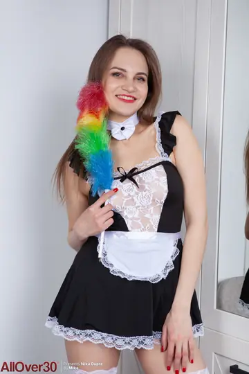 PAWG MILF Strips Out of Her Maid Costume and Spreads for Dildo