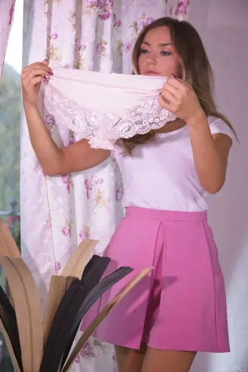 Victoria Puppy – Petite Blonde in Lingerie Pulls Panties Aside to Show Her Pussy