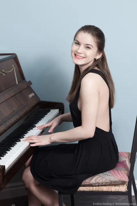 Evelina Darling: Petite Russian Brunette Spreads Her Hairy Pussy at the Piano – photo 2 of 18
