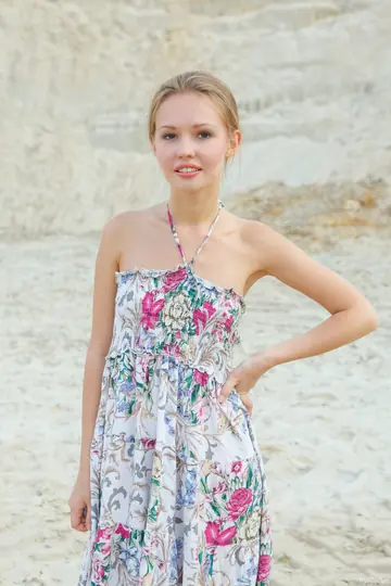 Skinny Russian Brunette in a Skirt Spreads Her Pussy Outdoors