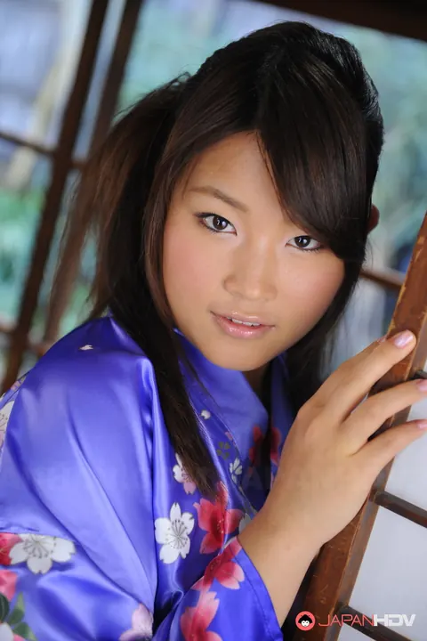 Japanese Brunette Lets Her Kimono Robe Slip Off Her Shoulders – photo 2 of 15