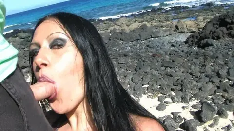 Ginger Mi: Busty Brunette MILF Sucks Her Partner Off on the Beach – photo 13 of 16
