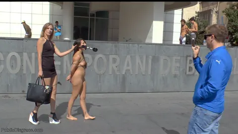 Mona Wales: Tall Hairy Woman Sucks Multiple Men in Public Bondage – photo 9 of 21